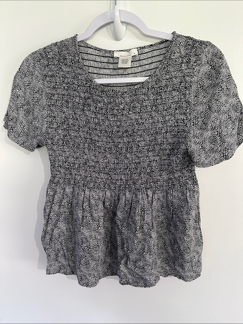 URBAN Romantics Black & White Animal Print Smocked Peplum Blouse Size M